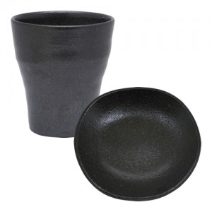 信楽焼き　小皿+カップ(黒)